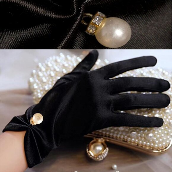 Women's Black Velvet Short Gloves Flapper Wedding Dinner Party Proms - Picture 5 of 6